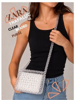 Zara Trafaluc Clear Beaded Tote with Cream Interior